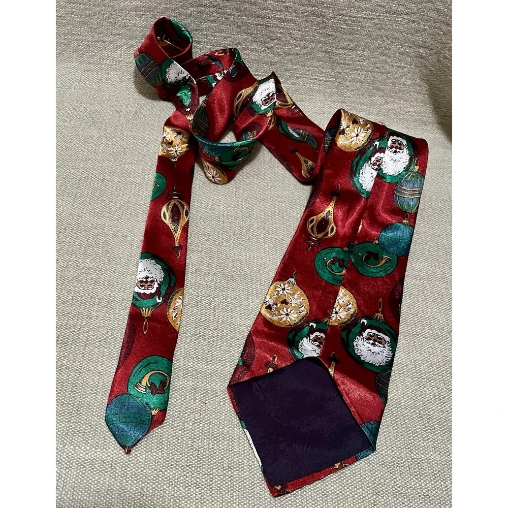Mens Silk Tie Christmas Santa Vintage Ornaments Power Red Or Purse Tote Accent